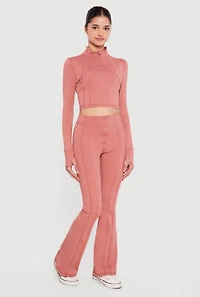 Long Sleeve Mock Neck Half Zip Crop Top