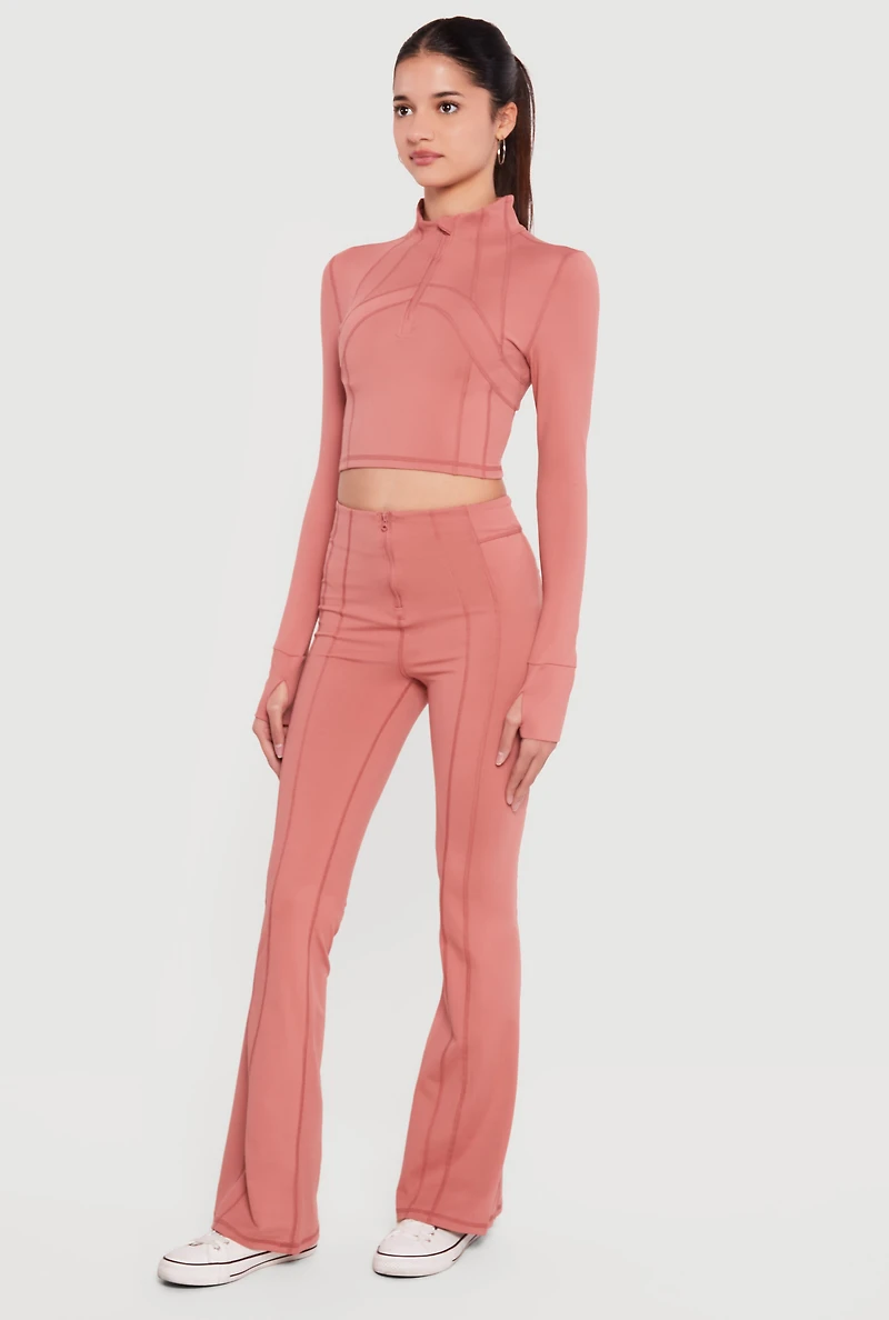 Long Sleeve Mock Neck Half Zip Crop Top