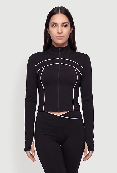 Contrast Piping Active Jacket with Thumb Holes
