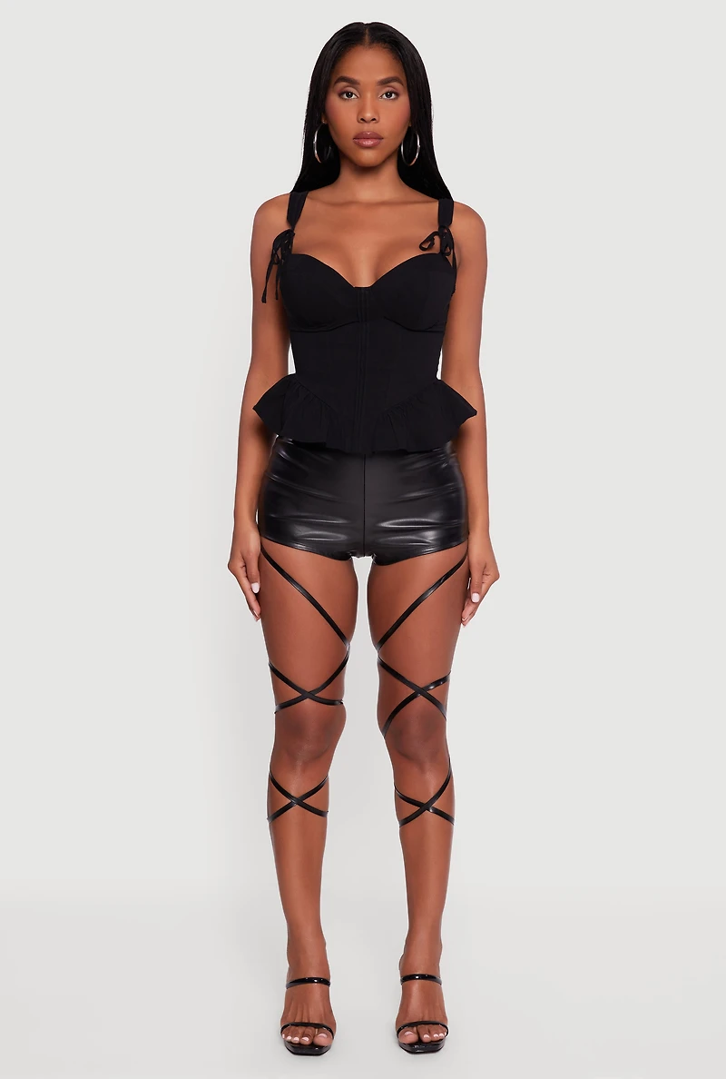 Faux Leather Lace Up Micro Shorts