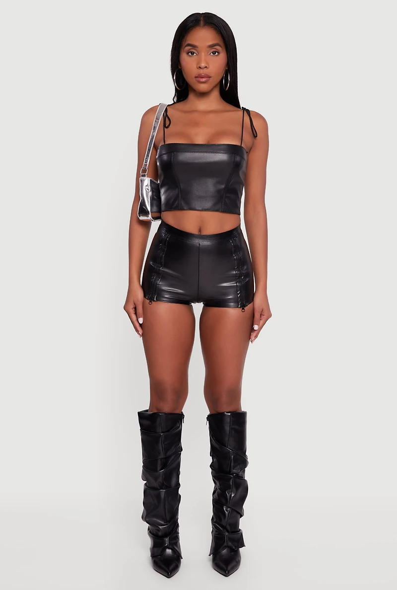 Womens Faux Leather Detailed Micro Shorts,