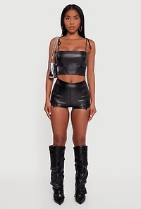 Womens Faux Leather Detailed Micro Shorts,