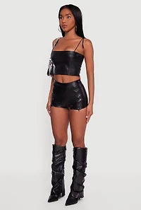 Womens Faux Leather Detailed Micro Shorts,