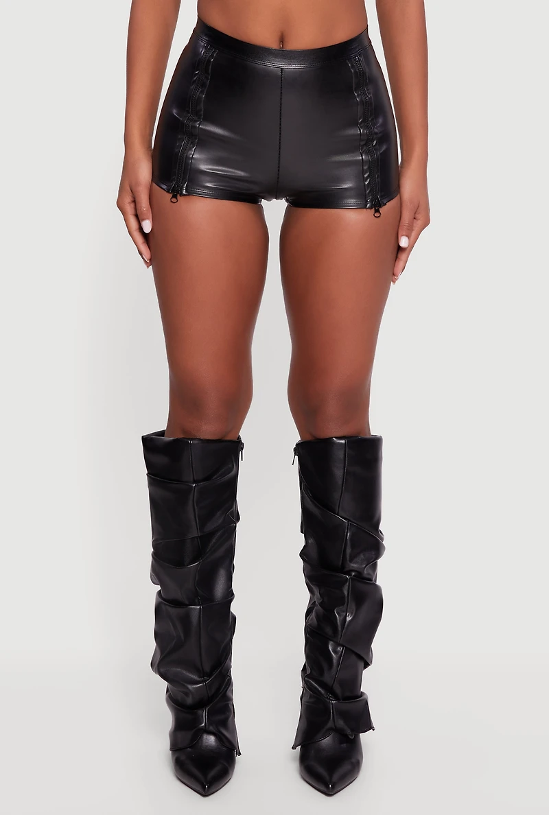 Womens Faux Leather Detailed Micro Shorts,