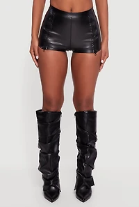 Womens Faux Leather Detailed Micro Shorts,