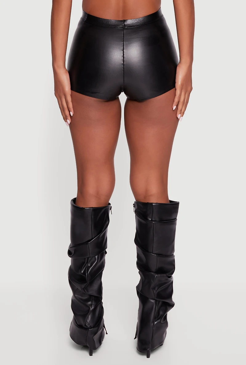 Womens Faux Leather Detailed Micro Shorts,