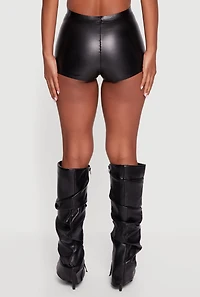 Womens Faux Leather Detailed Micro Shorts,