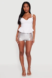 Womens Faux Leather Detailed Micro Shorts, Grey, Size M