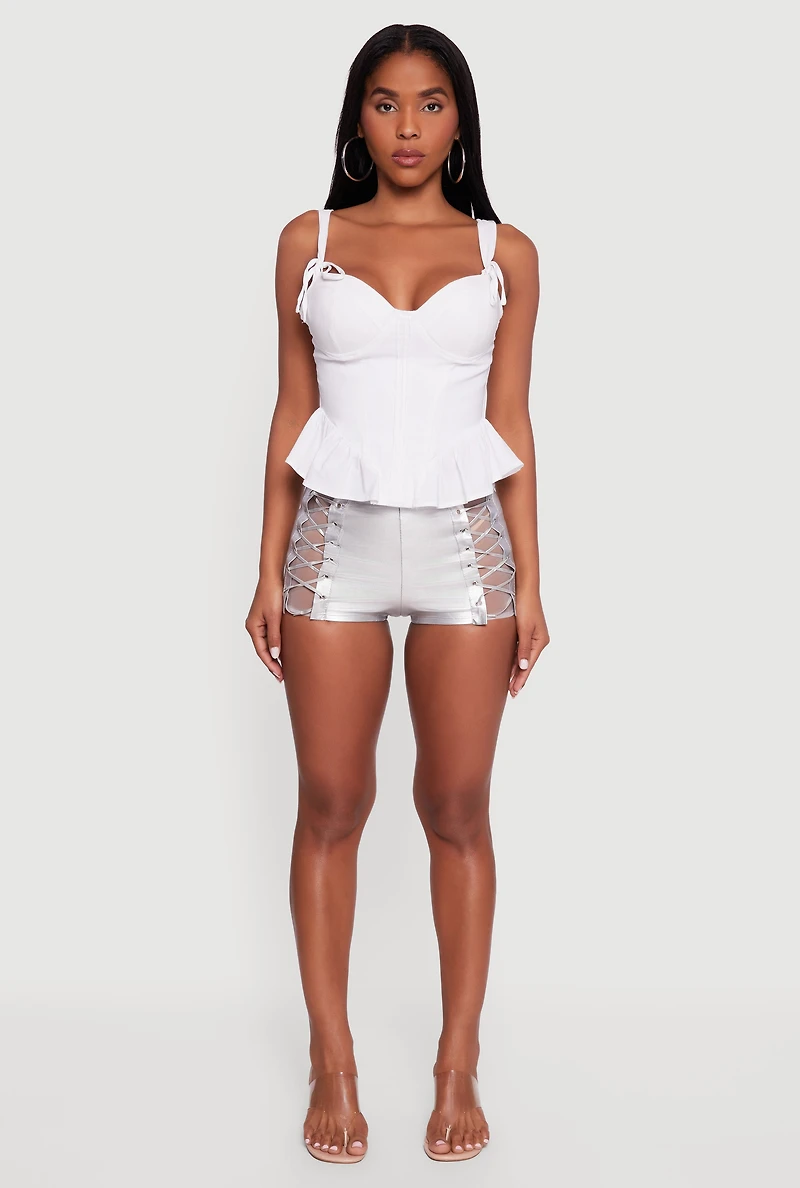 Womens Faux Leather Detailed Micro Shorts, Grey, Size M