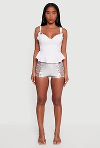 Womens Faux Leather Detailed Micro Shorts, Grey, Size M