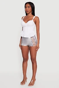 Womens Faux Leather Detailed Micro Shorts, Grey, Size M