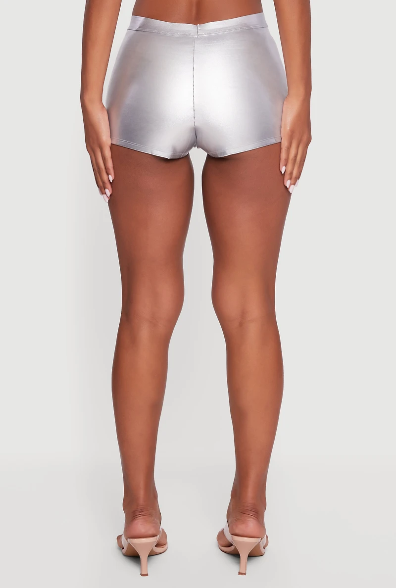 Womens Faux Leather Detailed Micro Shorts, Grey, Size M