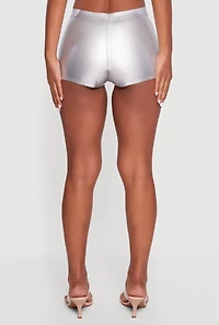 Womens Faux Leather Detailed Micro Shorts, Grey, Size M