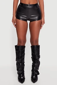 Faux Leather Belted Front High Waisted Micro Shorts