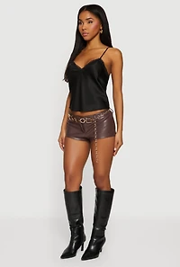 Solid Faux Leather Micro Shorts