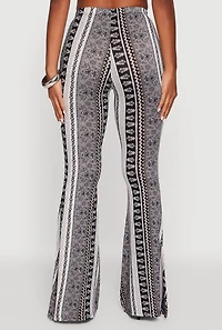 Womens Boho Border Print High Waisted Flare Leg Pants, Grey, Size XL