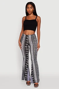 Womens Boho Border Print High Waisted Flare Leg Pants, Multi,