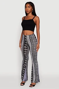 Womens Boho Border Print High Waisted Flare Leg Pants, Multi,
