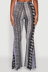 Womens Boho Border Print High Waisted Flare Leg Pants, Multi,