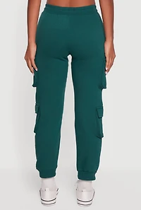 Womens High Waisted Fleece Multi Cargo Pocket Joggers, Green,