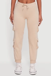 High Waisted Fleece Multi Cargo Pocket Joggers