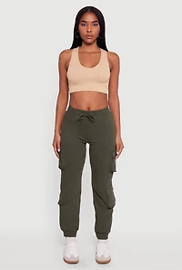 High Waisted Fleece Multi Cargo Pocket Joggers
