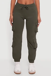 High Waisted Fleece Multi Cargo Pocket Joggers