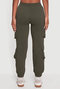 High Waisted Fleece Multi Cargo Pocket Joggers
