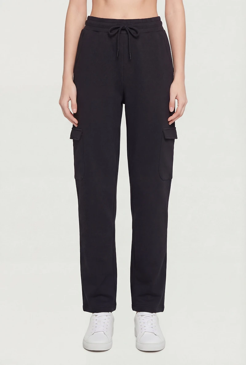 Solid Drawstring Waist Cargo Sweatpants