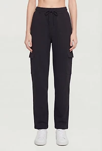 Solid Drawstring Waist Cargo Sweatpants