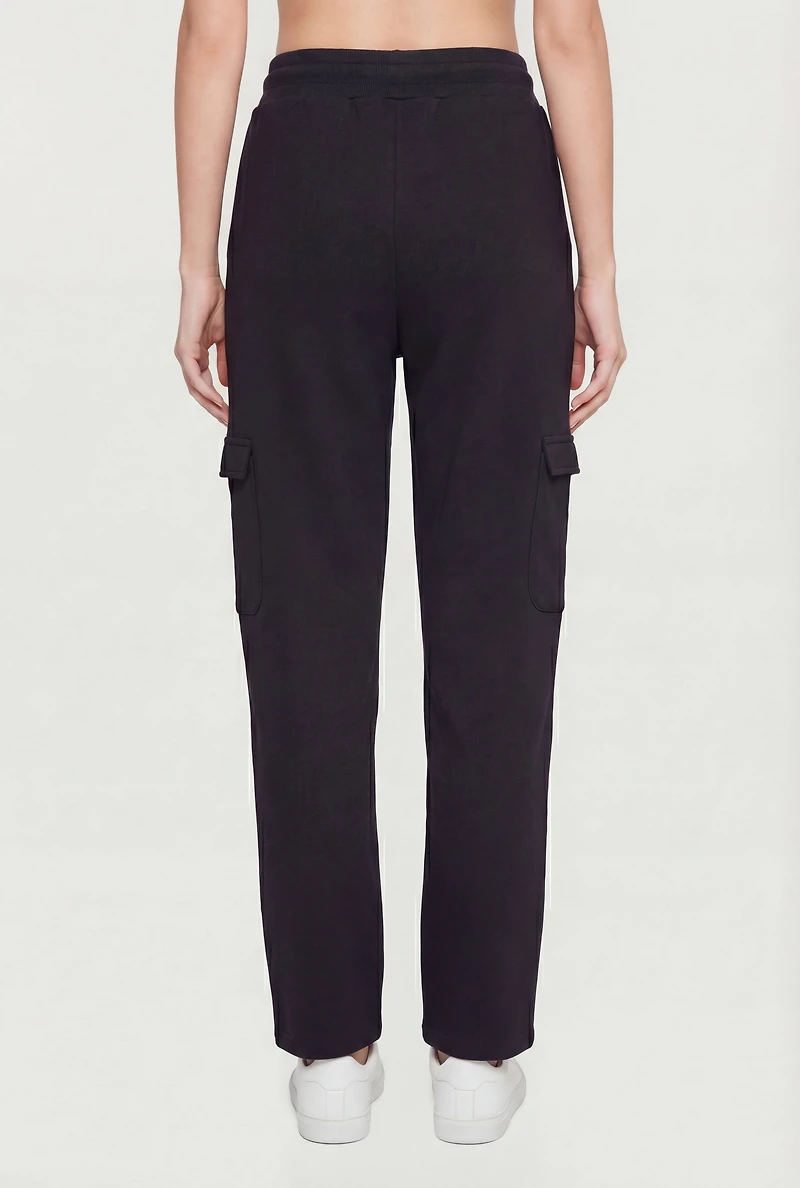 Solid Drawstring Waist Cargo Sweatpants