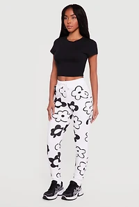 Drawstring High Waisted Floral Print Joggers