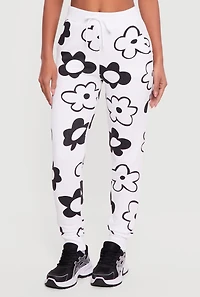Drawstring High Waisted Floral Print Joggers