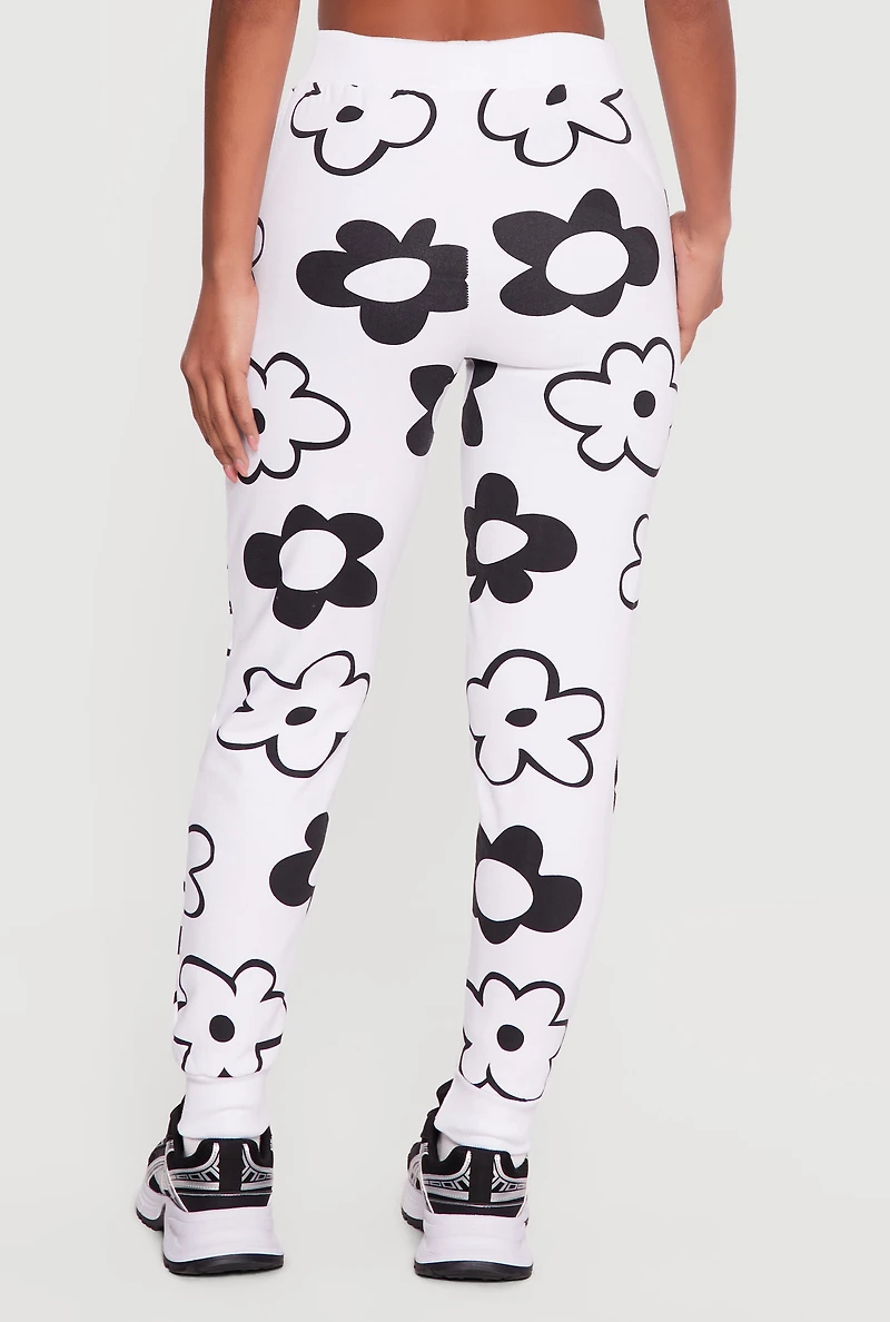 Drawstring High Waisted Floral Print Joggers