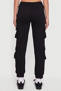 Womens Fleece Lined Drawstring Waist Cargo Pocket Joggers, Black, Size M