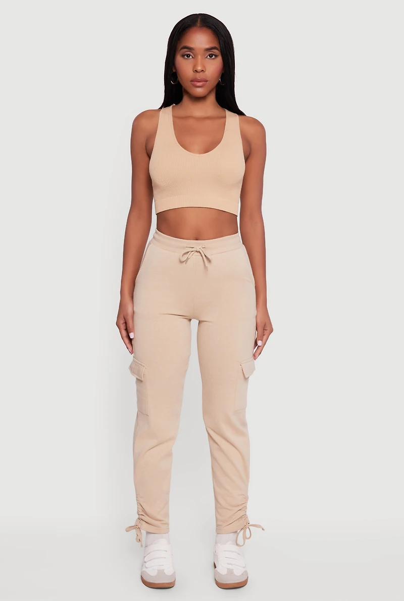 High Waisted Cargo Pocket Side Ruched Sweatpants