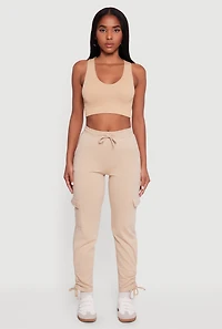 High Waisted Cargo Pocket Side Ruched Sweatpants