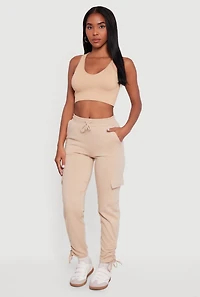 High Waisted Cargo Pocket Side Ruched Sweatpants