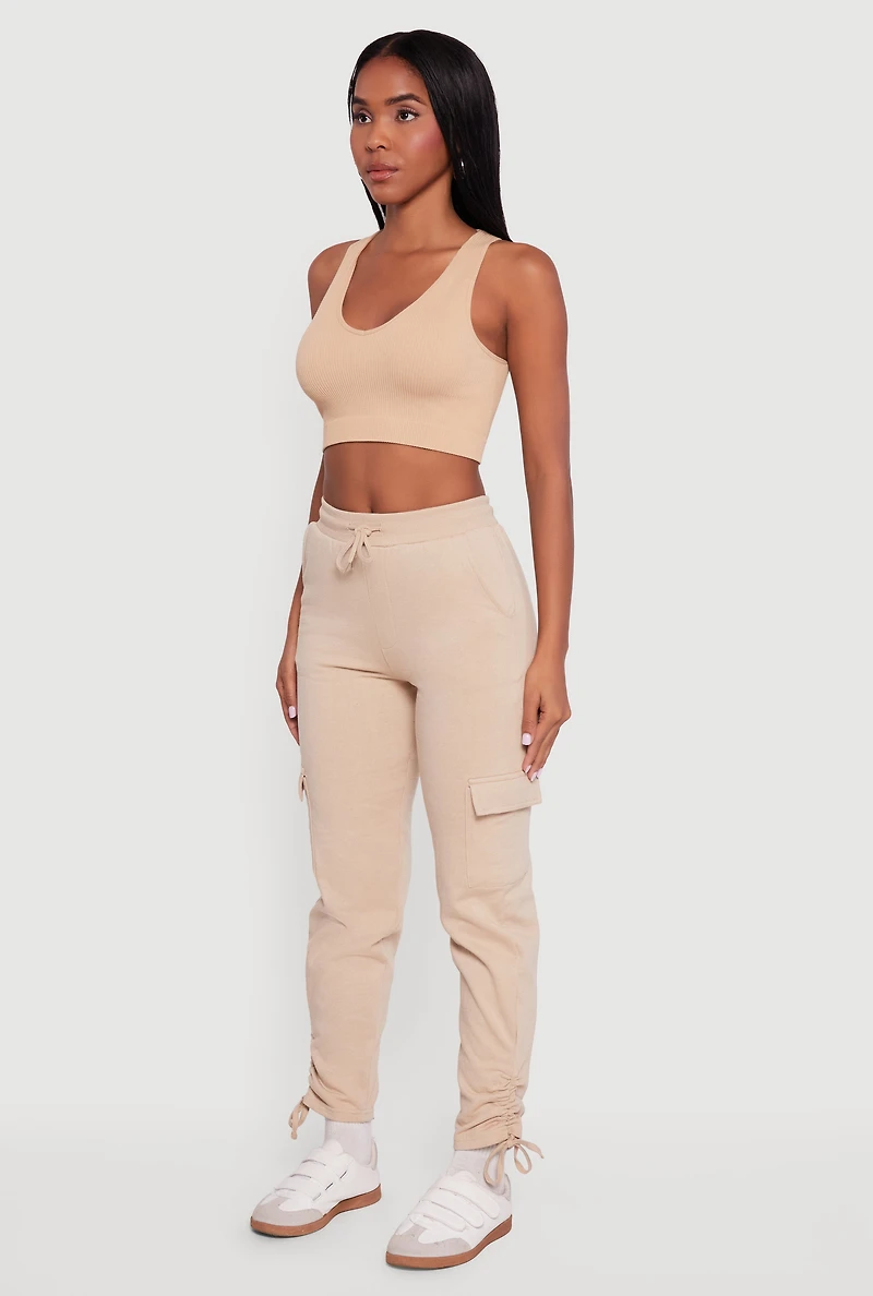 High Waisted Cargo Pocket Side Ruched Sweatpants