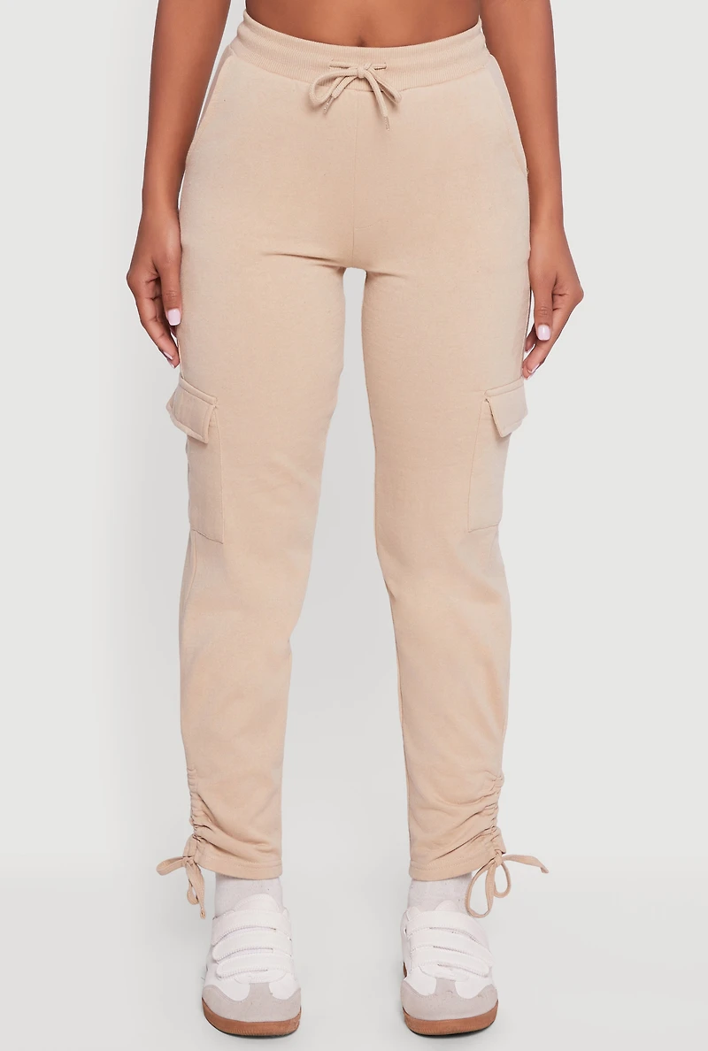 High Waisted Cargo Pocket Side Ruched Sweatpants