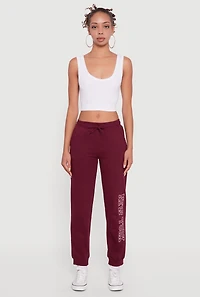 Womens New York Embroidered Graphic Drawstring Waist Joggers, Purple, Size S