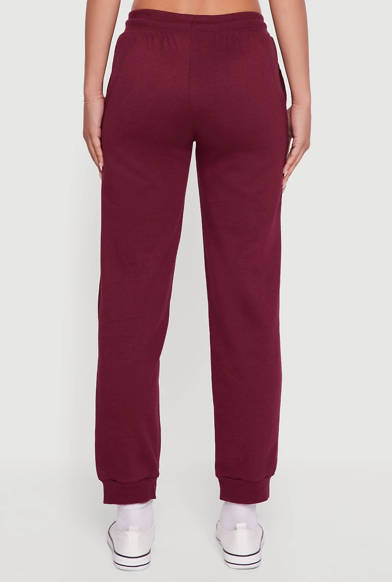 Womens New York Embroidered Graphic Drawstring Waist Joggers, Purple, Size S