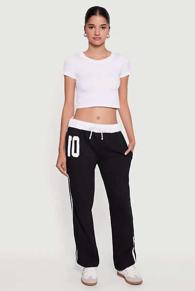 Womens Drawstring Waist 10 Graphic Varsity Stripe Sweatpants,