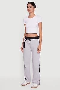 Womens Drawstring Waist 10 Graphic Varsity Stripe Sweatpants, Grey,