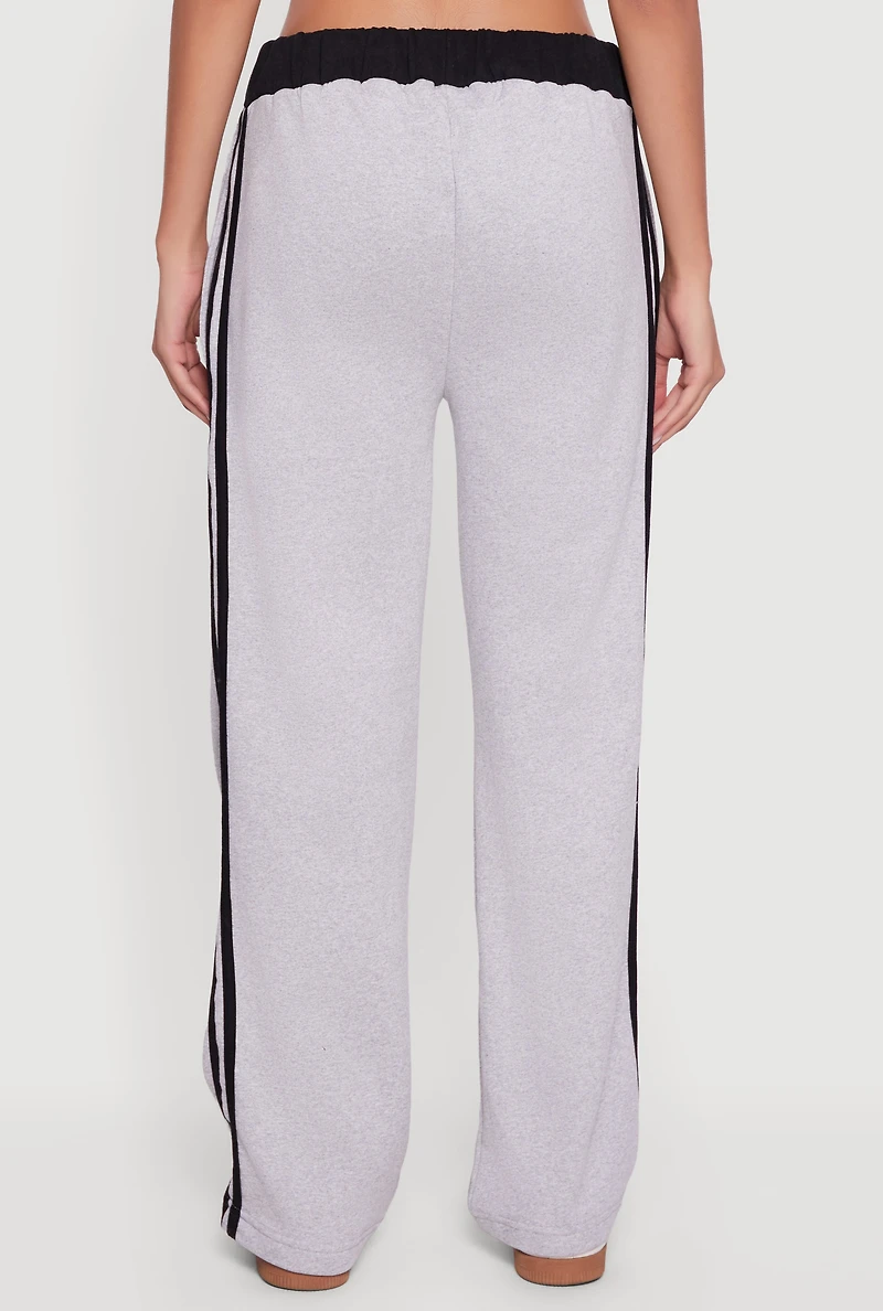 Womens Drawstring Waist 10 Graphic Varsity Stripe Sweatpants, Grey,