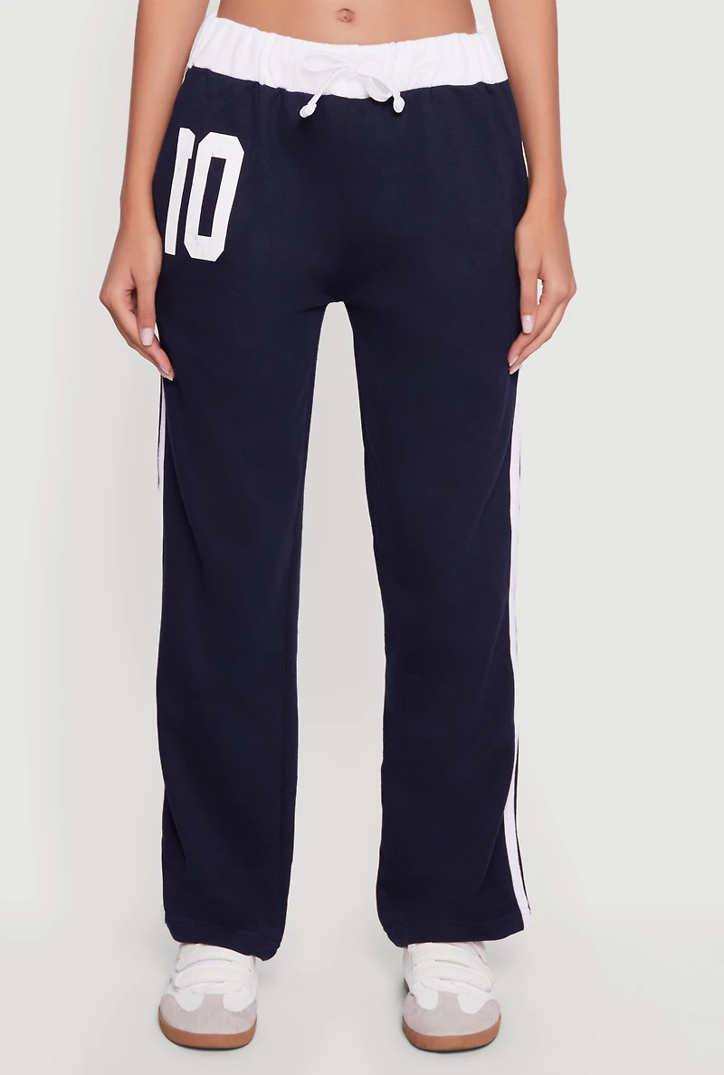 Drawstring Waist 10 Graphic Varsity Stripe Sweatpants