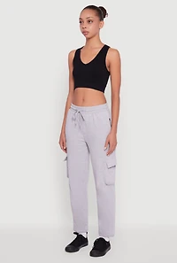 Zip Pocket Drawstring Waist Cargo Sweatpants