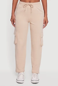 Womens Zip Pocket Drawstring Waist Cargo Sweatpants, Khaki, Size XL