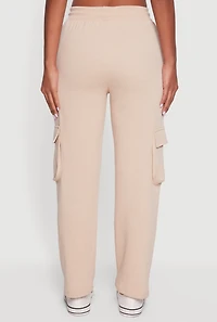 Womens Zip Pocket Drawstring Waist Cargo Sweatpants, Khaki, Size XL