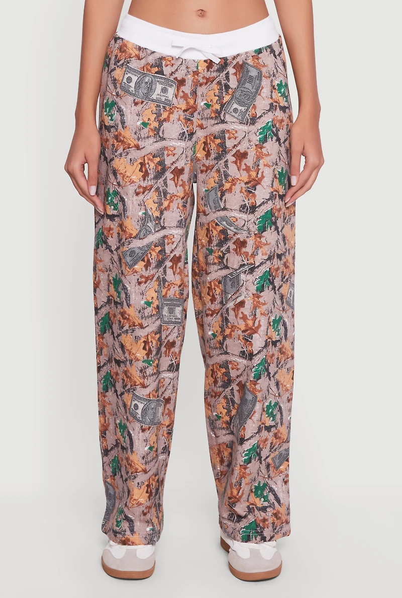 Contrast Trim Hunter Camo Wide Leg Sweatpants